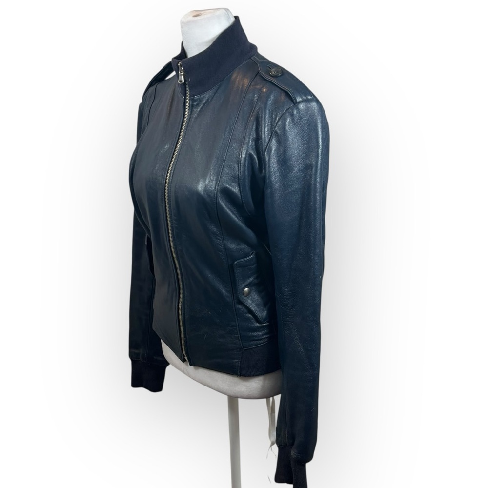 Vintage Vera Pelle Genuine Blue Leather Bomber Style Jacket Size 42